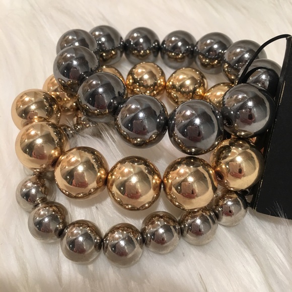 BEBE 3 pc bracelet gold silver pewter ball pearl - Picture 3 of 5